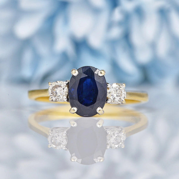 Ellibelle Jewellery Vintage 1990s Sapphire & Diamond 18ct Gold Trilogy Ring