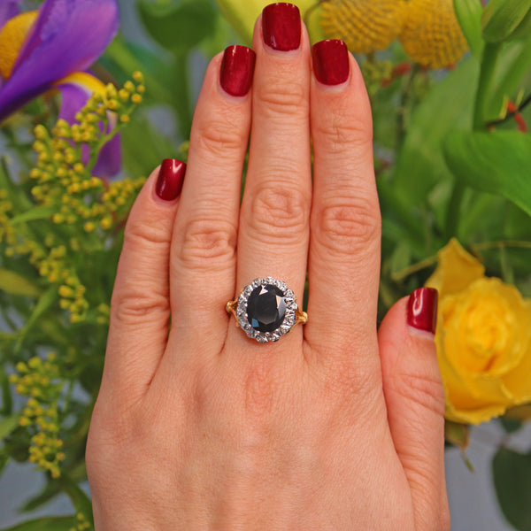 Ellibelle Jewellery VINTAGE 1990S SAPPHIRE & DIAMOND CLUSTER RING