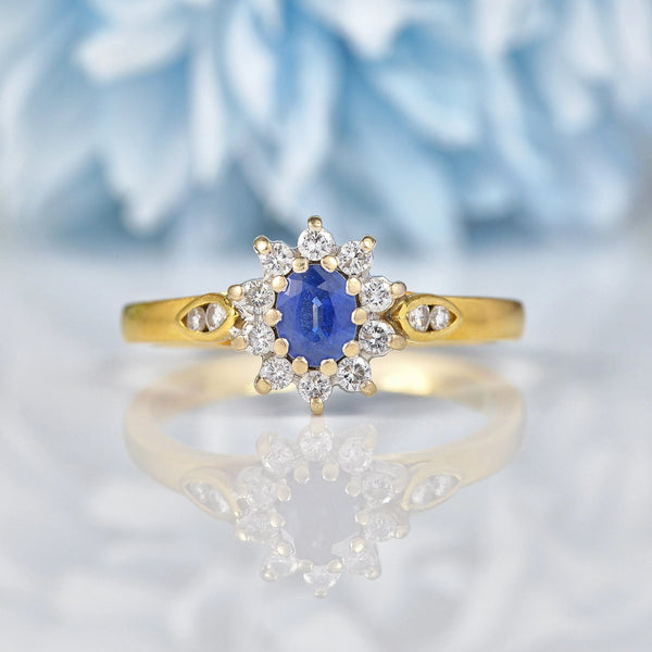 Ellibelle Jewellery Vintage 1990s Sapphire & Diamond Oval Cluster Ring