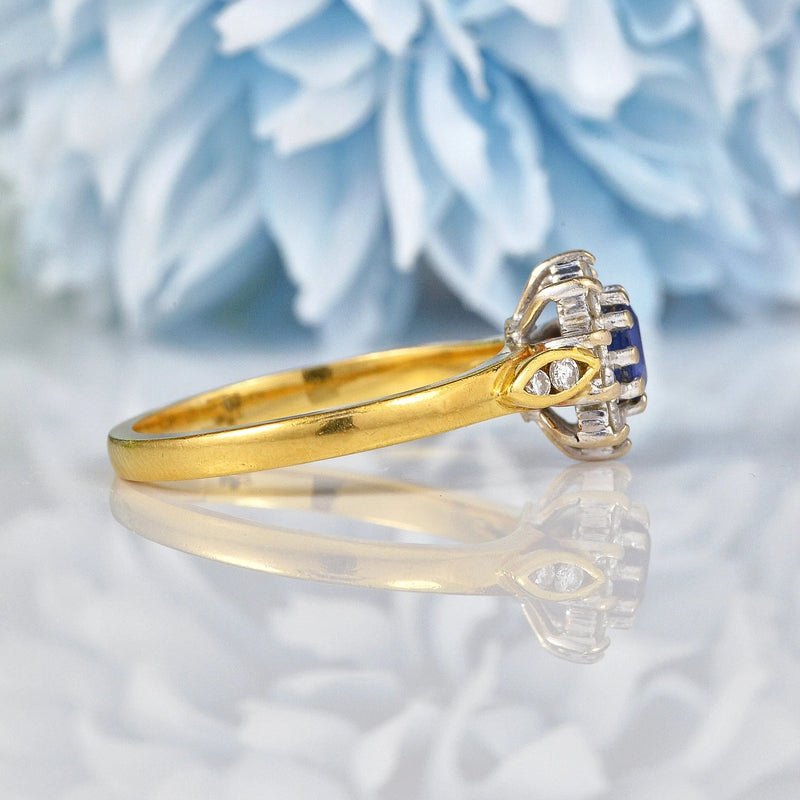 Ellibelle Jewellery Vintage 1990s Sapphire & Diamond Oval Cluster Ring
