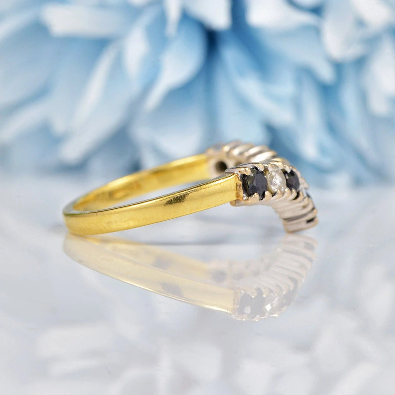 Ellibelle Jewellery Vintage 1990s Sapphire & Diamond Wishbone Band Ring