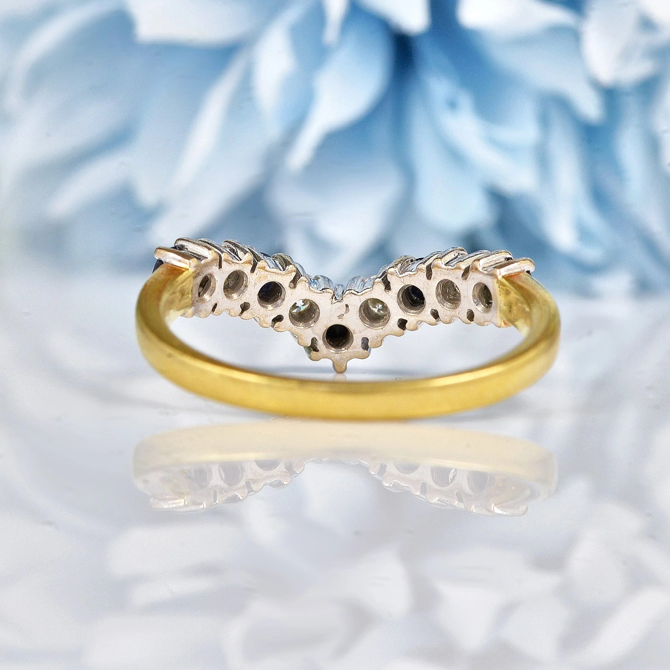 Ellibelle Jewellery Vintage 1990s Sapphire & Diamond Wishbone Band Ring