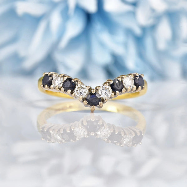 Ellibelle Jewellery Vintage 1990s Sapphire & Diamond Wishbone Band Ring