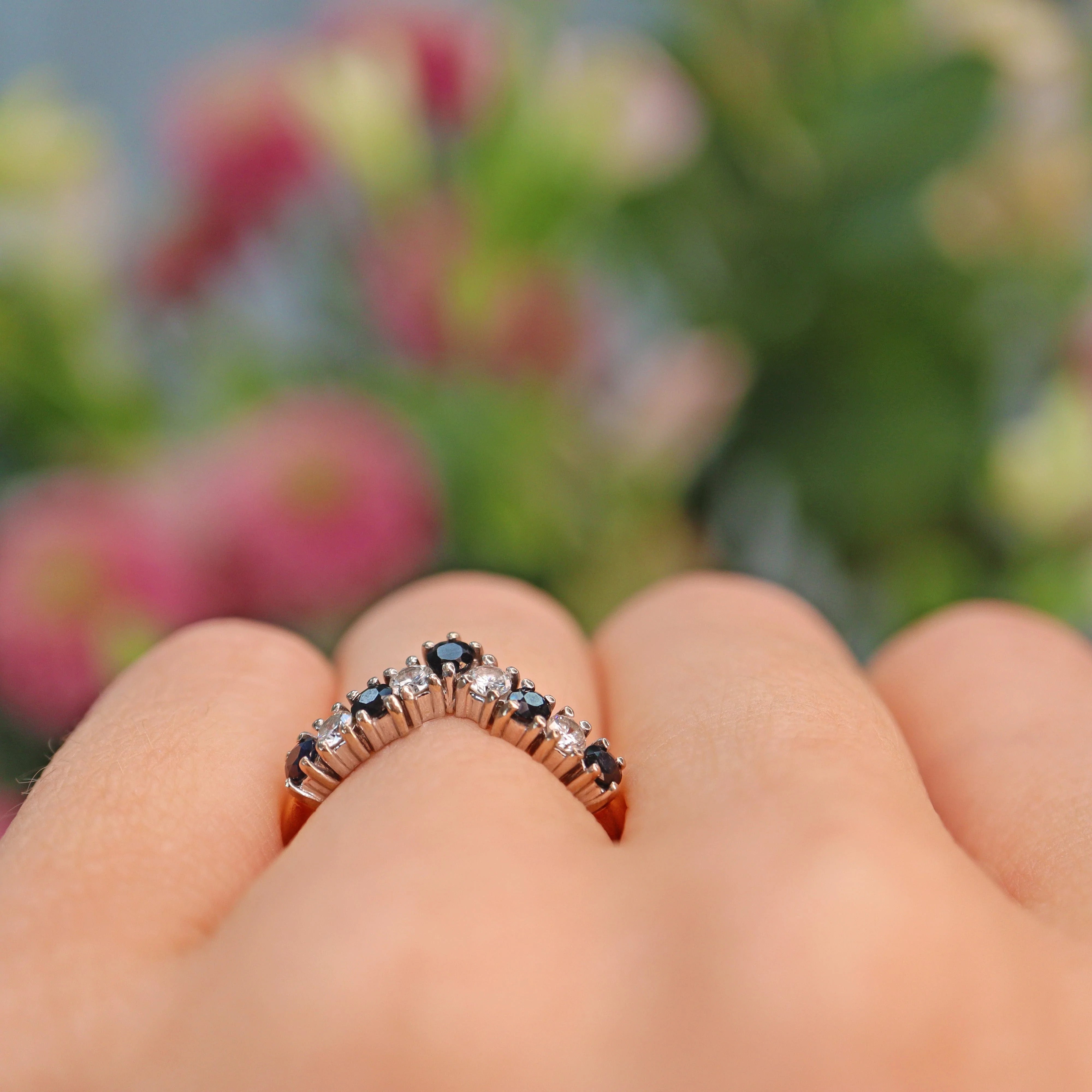 Ellibelle Jewellery Vintage 1990s Sapphire & Diamond Wishbone Band Ring