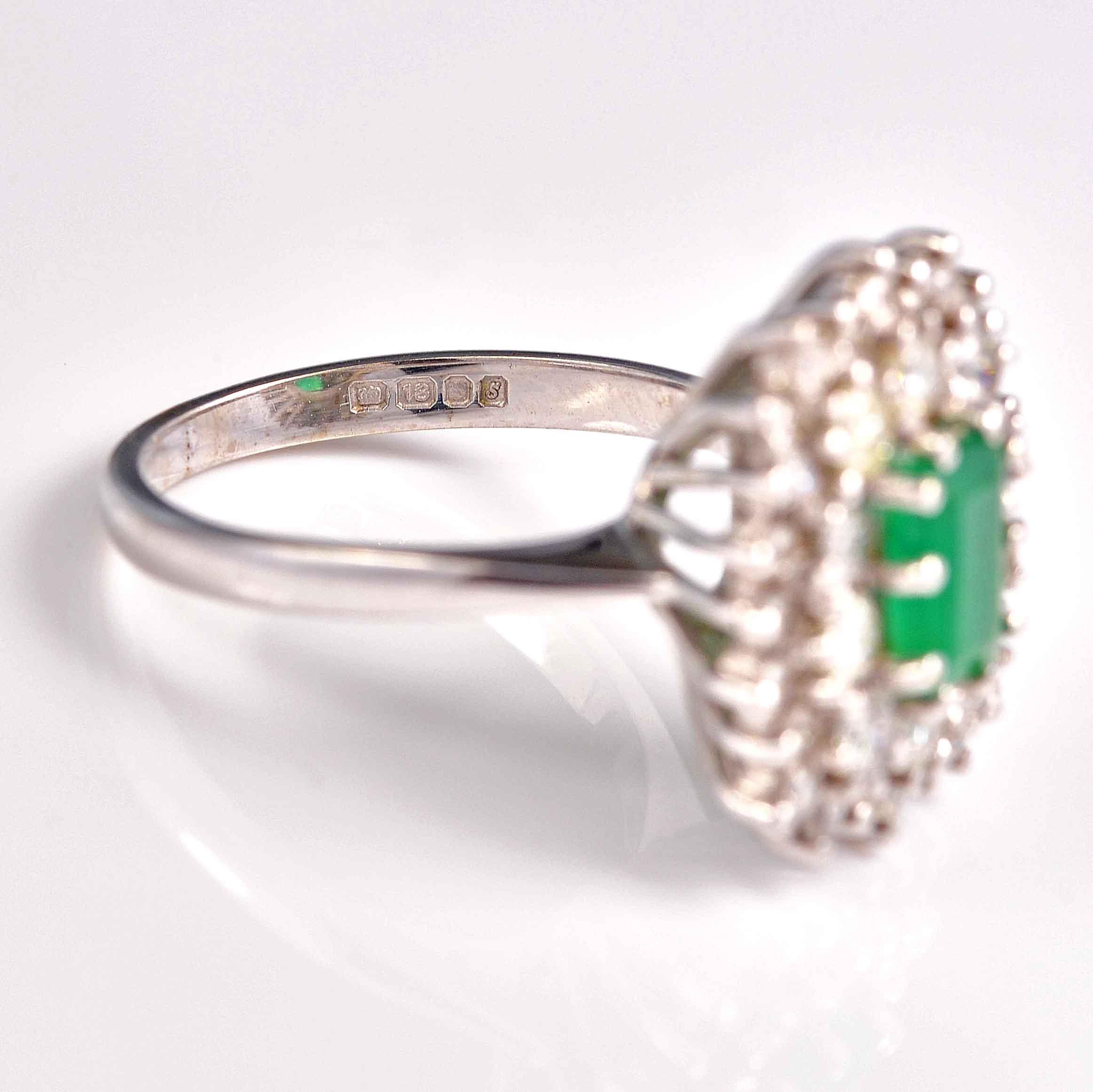 Ellibelle Jewellery Vintage 1992 Natural Emerald & Diamond White Gold Cluster Dress Ring