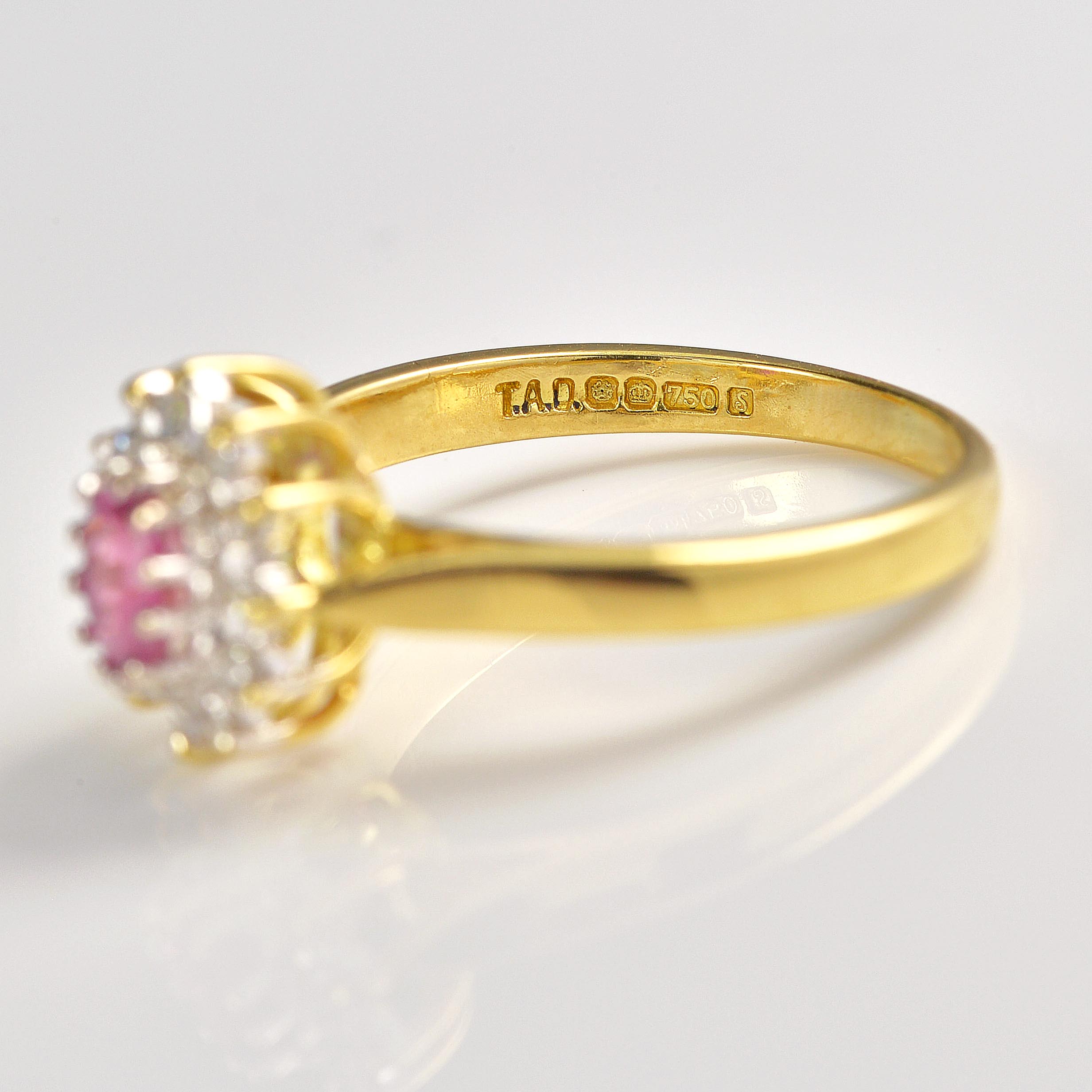 Ellibelle Jewellery Vintage 1992 Ruby & Diamond 18ct Gold Cluster Ring