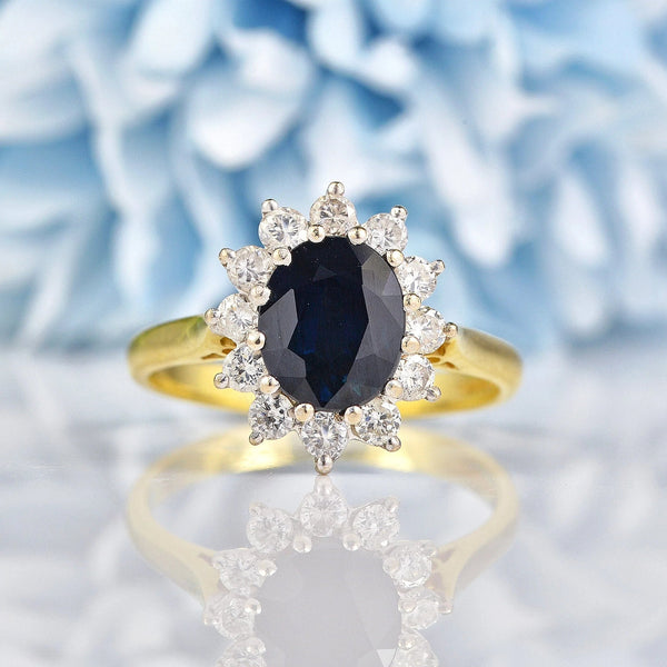 Ellibelle Jewellery Vintage 1992 Sapphire & Diamond 18ct Gold Cluster Ring