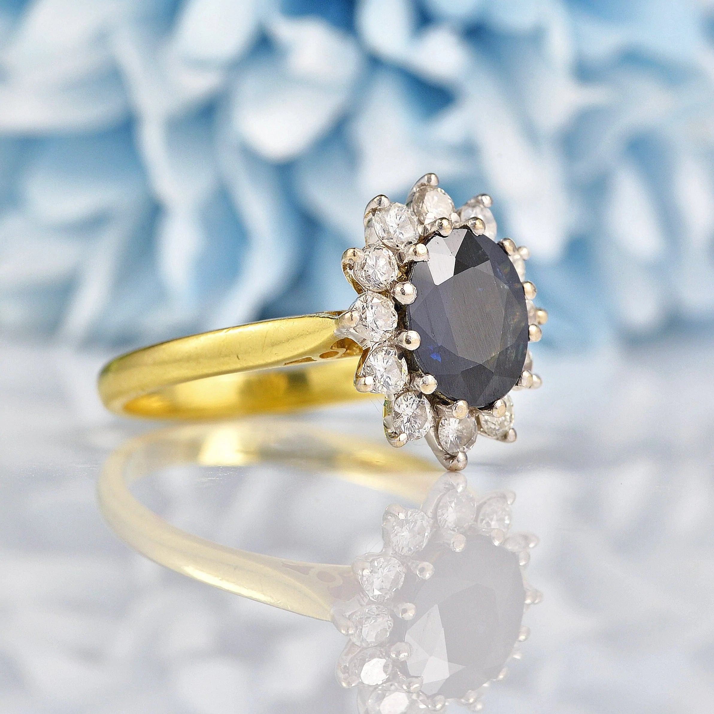 Ellibelle Jewellery Vintage 1992 Sapphire & Diamond 18ct Gold Cluster Ring