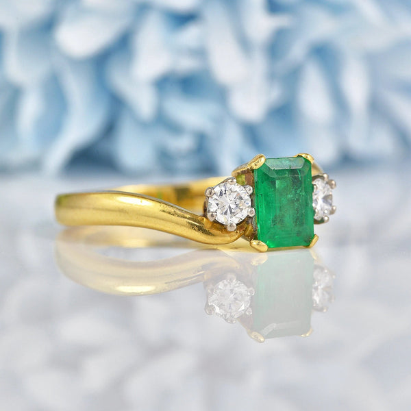 Ellibelle Jewellery Vintage 1993 Emerald & Diamond Three Stone Ring