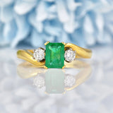 Ellibelle Jewellery Vintage 1993 Emerald & Diamond Three Stone Ring
