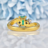 Ellibelle Jewellery Vintage 1993 Emerald & Diamond Three Stone Ring