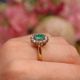 Ellibelle Jewellery Vintage 1994 Natural Emerald & Diamond Cluster Engagement Ring