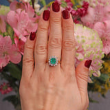 Ellibelle Jewellery Vintage 1994 Natural Emerald & Diamond Cluster Engagement Ring