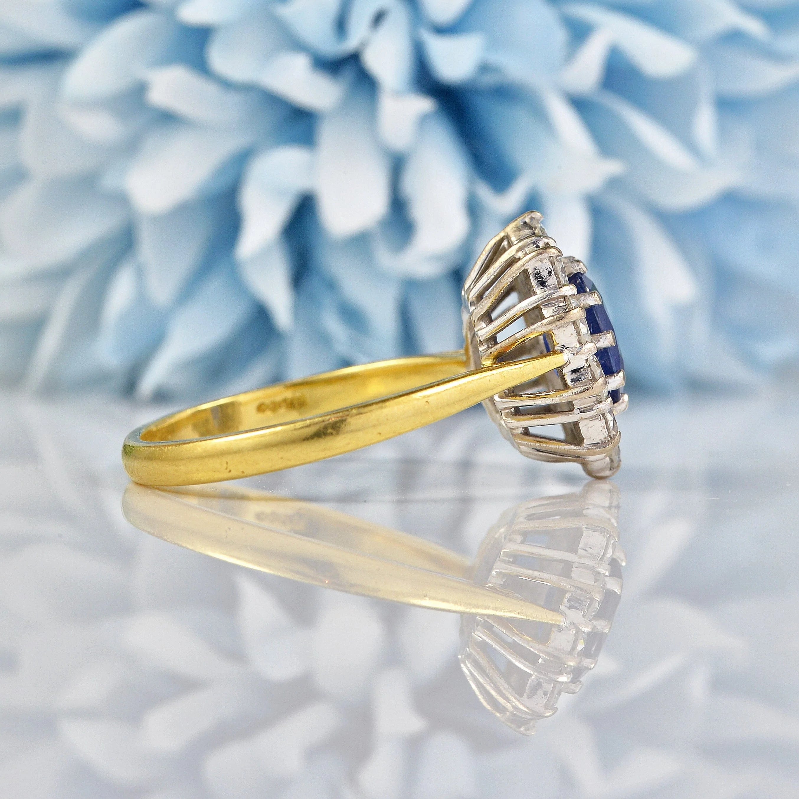 Ellibelle Jewellery Vintage 1994 Sapphire & Diamond 18ct Gold Cluster Ring