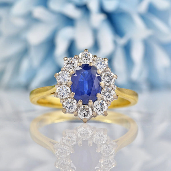 Ellibelle Jewellery Vintage 1994 Sapphire & Diamond 18ct Gold Cluster Ring