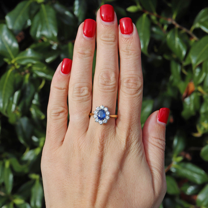 Ellibelle Jewellery Vintage 1994 Sapphire & Diamond 18ct Gold Cluster Ring