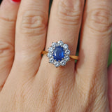 Ellibelle Jewellery Vintage 1994 Sapphire & Diamond 18ct Gold Cluster Ring