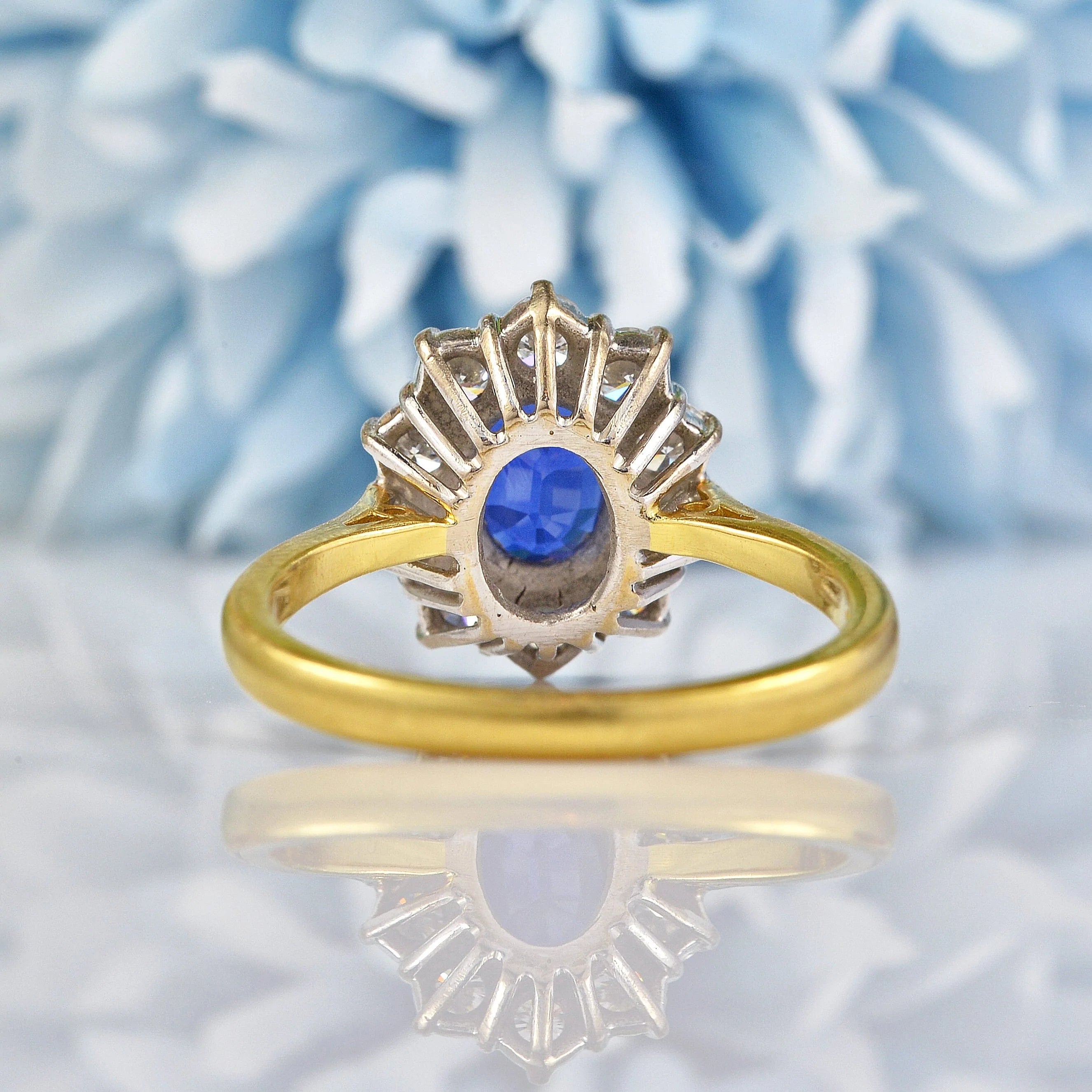 Ellibelle Jewellery Vintage 1994 Sapphire & Diamond 18ct Gold Cluster Ring