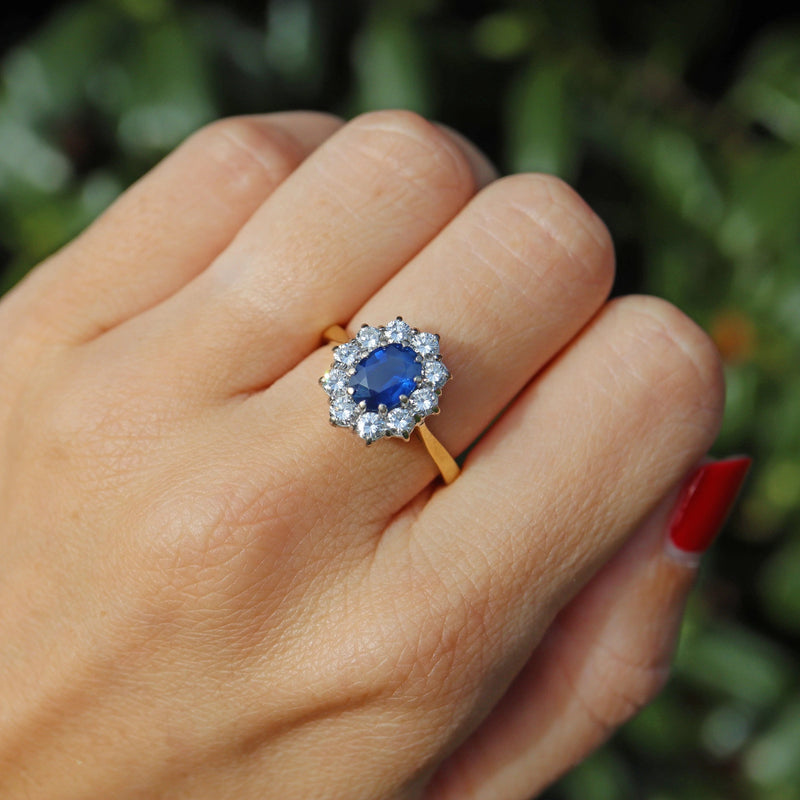 Ellibelle Jewellery Vintage 1994 Sapphire & Diamond 18ct Gold Cluster Ring