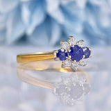 Ellibelle Jewellery Vintage 1995 Blue Sapphire & Diamond 18ct Gold Cluster Ring