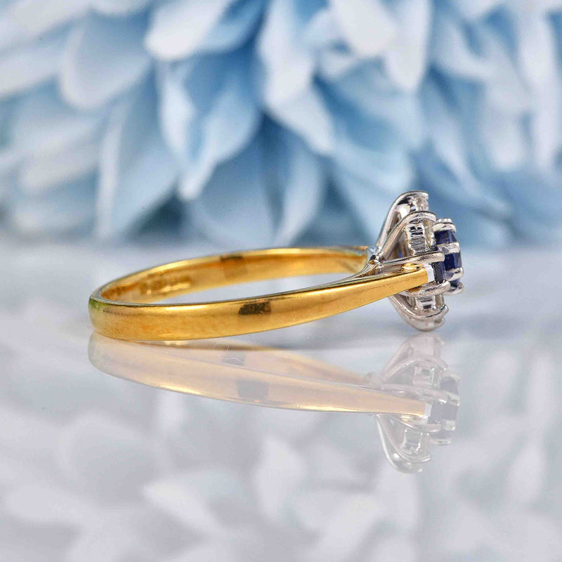 Ellibelle Jewellery Vintage 1995 Blue Sapphire & Diamond 18ct Gold Cluster Ring