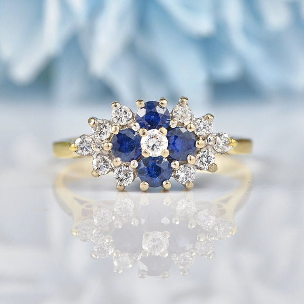 Ellibelle Jewellery Vintage 1995 Blue Sapphire & Diamond 18ct Gold Ring