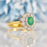 Ellibelle Jewellery Vintage 1996 Natural Emerald & Diamond 18ct Gold Cluster Ring