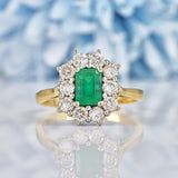 Ellibelle Jewellery Vintage 1998 Emerald & Diamond 18ct Gold Cluster Ring