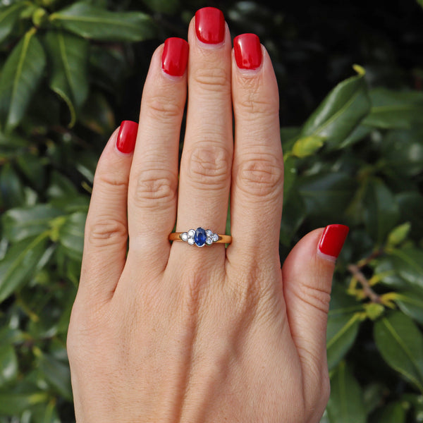 Ellibelle Jewellery Vintage 1998 Sapphire & Diamond 18ct Gold Bezel Ring