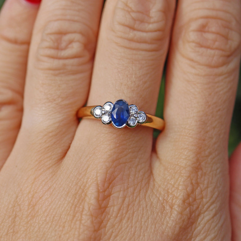 Ellibelle Jewellery Vintage 1998 Sapphire & Diamond 18ct Gold Bezel Ring