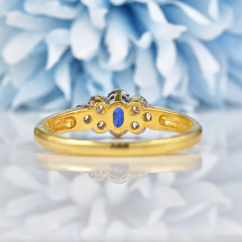 Ellibelle Jewellery Vintage 1998 Sapphire & Diamond 18ct Gold Bezel Ring