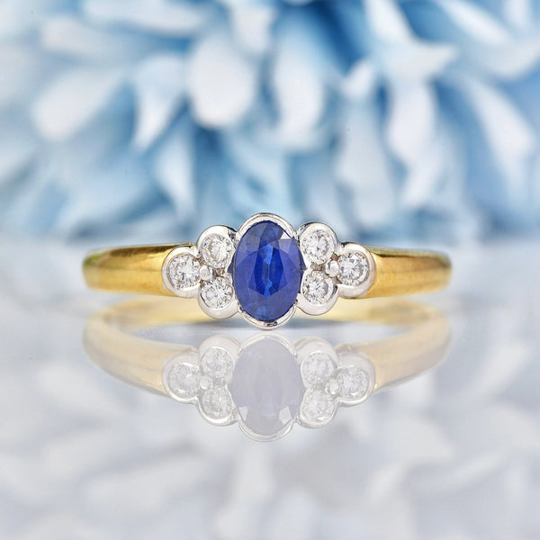 Ellibelle Jewellery Vintage 1998 Sapphire & Diamond 18ct Gold Bezel Ring