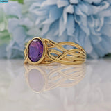 Ellibelle Jewellery VINTAGE 9CT GOLD AMETHYST SOLITAIRE KNOT RING