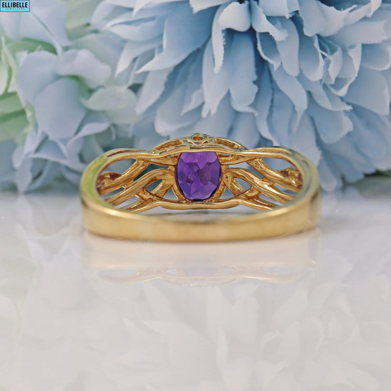 Ellibelle Jewellery VINTAGE 9CT GOLD AMETHYST SOLITAIRE KNOT RING