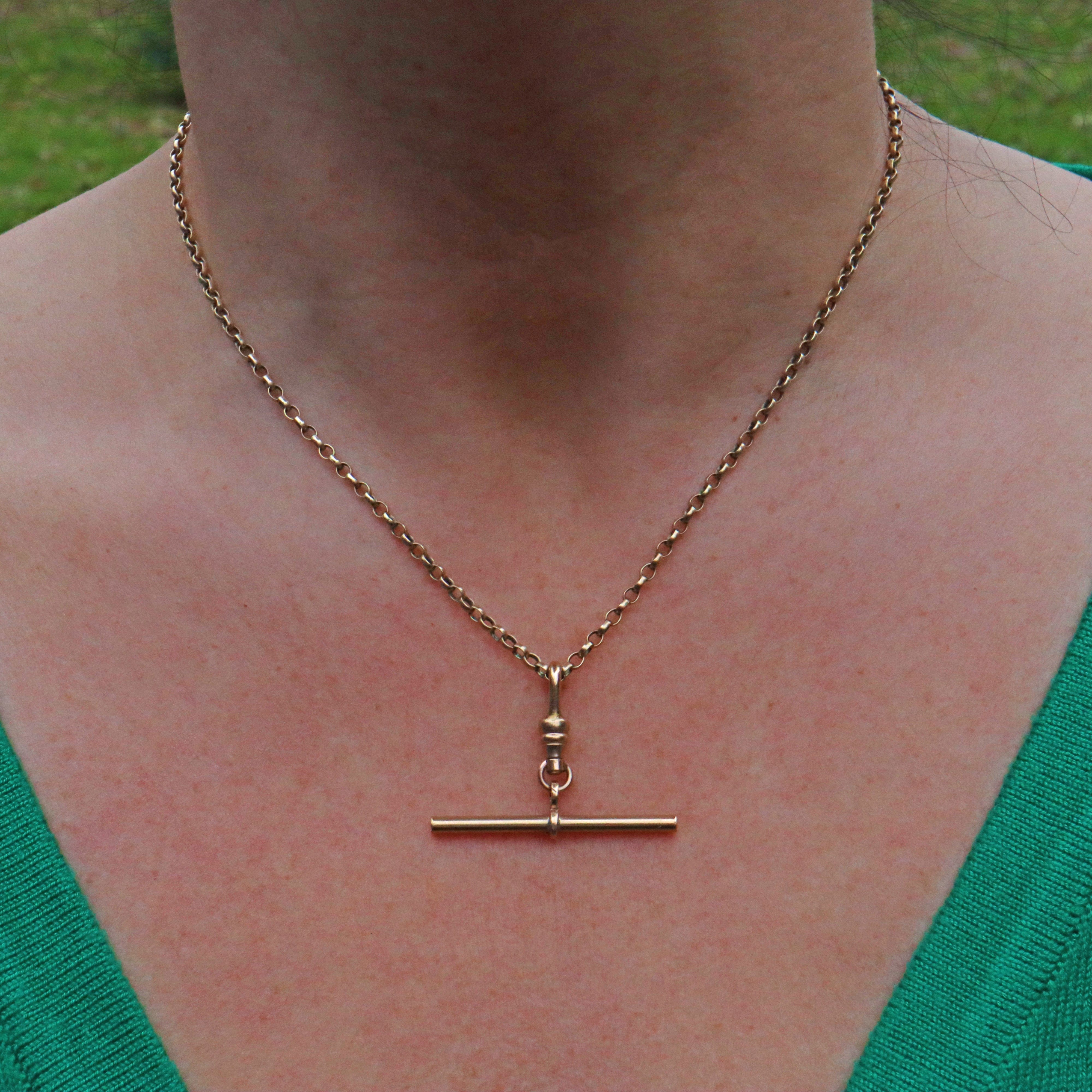 Ellibelle Jewellery VINTAGE 9CT GOLD BELCHER NECK CHAIN & T-BAR (16")