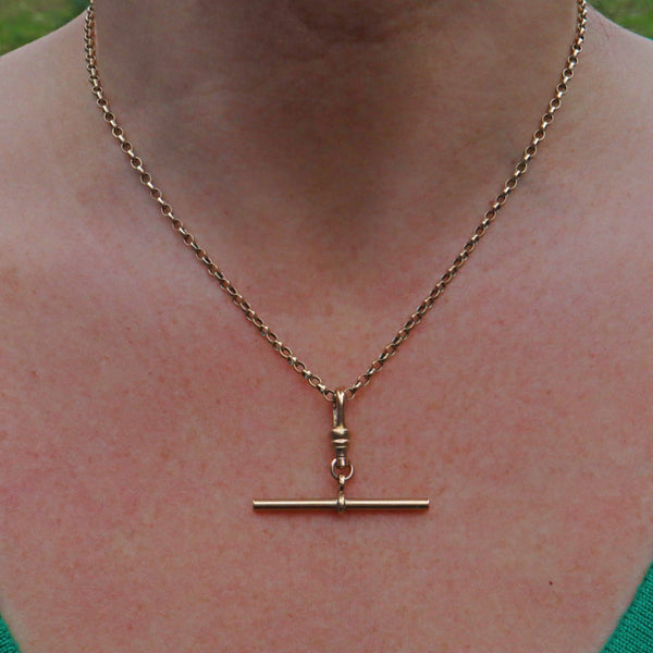 Ellibelle Jewellery VINTAGE 9CT GOLD BELCHER NECK CHAIN & T-BAR (16")
