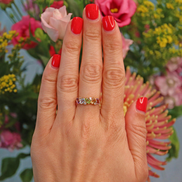 Ellibelle Jewellery Vintage 9ct Gold Multi Gem Cluster Ring