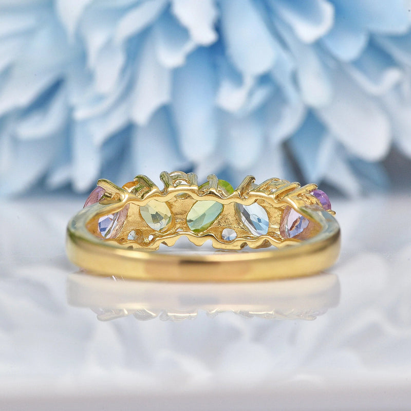 Ellibelle Jewellery Vintage 9ct Gold Multi Gem Cluster Ring