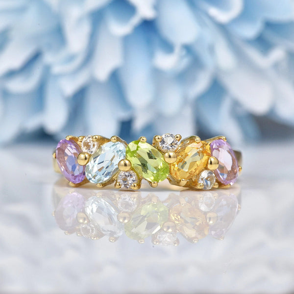 Ellibelle Jewellery Vintage 9ct Gold Multi Gem Cluster Ring