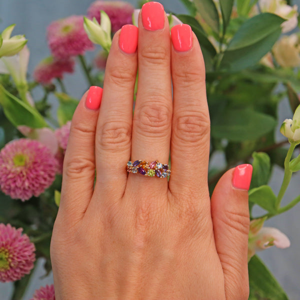 Ellibelle Jewellery Vintage 9ct Gold Multi Gem Cluster Ring