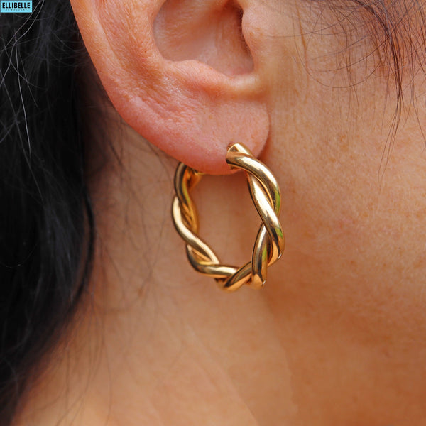 VINTAGE 9CT GOLD ROPE-TWIST HOOP EARRINGS