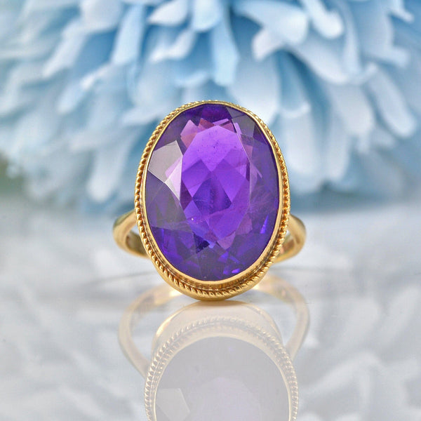 VINTAGE AMETHYST 9CT GOLD SOLITAIRE DRESS RING