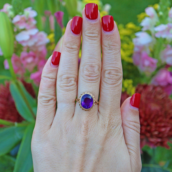 Ellibelle Jewellery VINTAGE AMETHYST 9CT GOLD SOLITAIRE RING