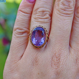 VINTAGE AMETHYST 9CT GOLD SOLITAIRE RING