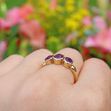 Ellibelle Jewellery VINTAGE AMETHYST 9CT GOLD THREE-STONE RING