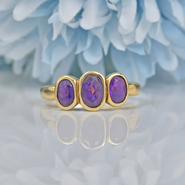 Ellibelle Jewellery VINTAGE AMETHYST 9CT GOLD THREE-STONE RING