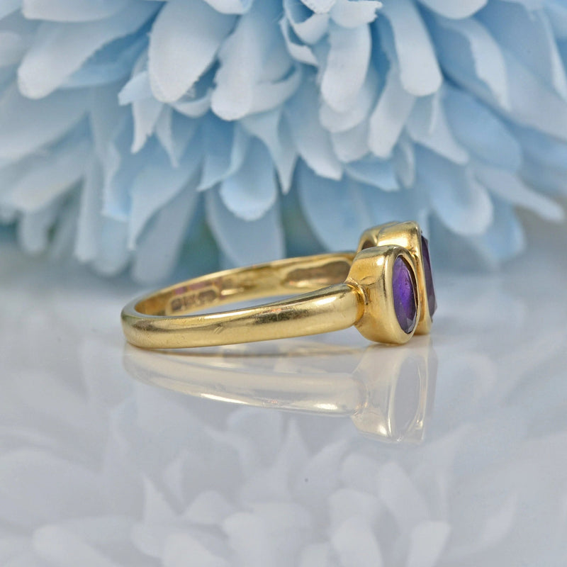 Ellibelle Jewellery VINTAGE AMETHYST 9CT GOLD THREE-STONE RING