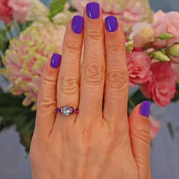 Ellibelle Jewellery VINTAGE AMETHYST & BLUE TOPAZ GOLD TRILOGY RING