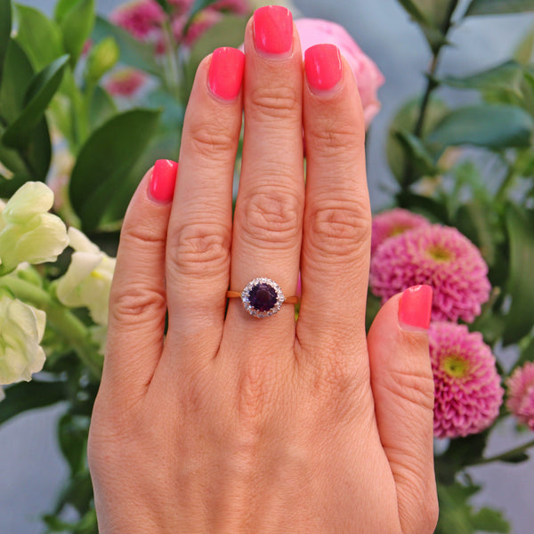 Ellibelle Jewellery Vintage Amethyst & Diamond 18ct Gold Cluster Ring