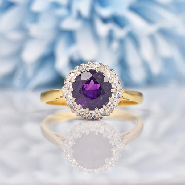 Ellibelle Jewellery Vintage Amethyst & Diamond 18ct Gold Cluster Ring